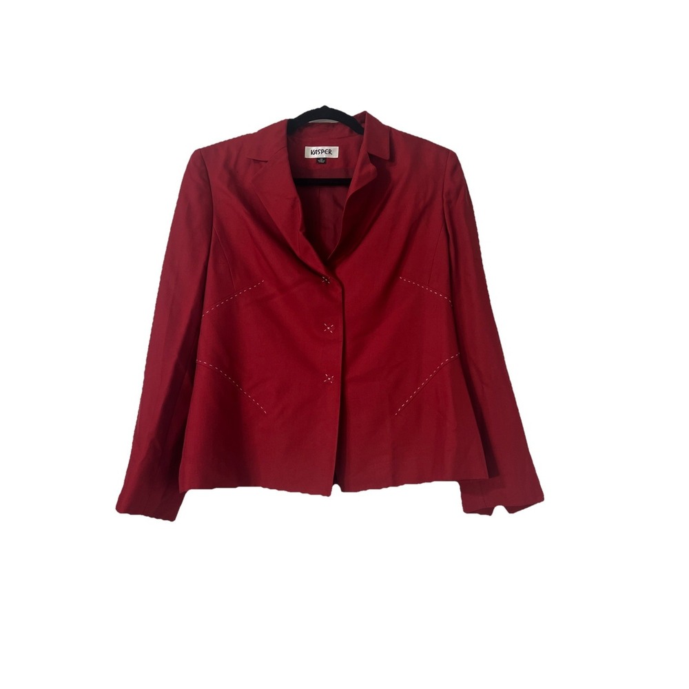 Kasper 100% Silk Size 10 Red Suit Blazer Jacket Women Stylish Thread Modern